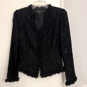 Carmen Marc Valvo Black Lace Ruffle Blazer